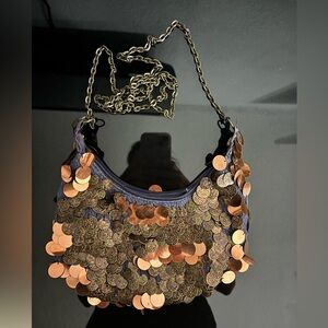 Free People Blue and Bronze Sequin Shoulder Bag